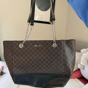 Nine West Brown and Black Patterned Chain-Strap Tote